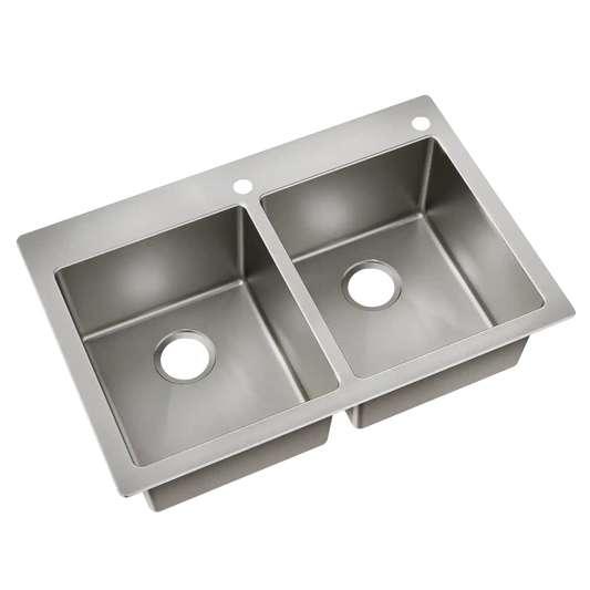 33" X 22" Steel 18 Gauge Double Bowl Dualmount Sink