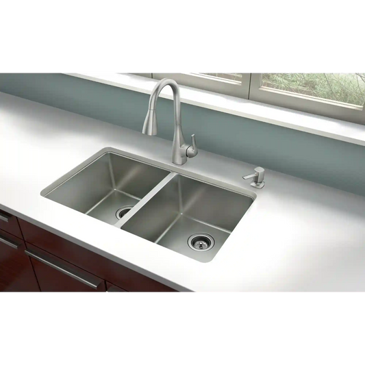 33" X 22" Steel 18 Gauge Double Bowl Dualmount Sink