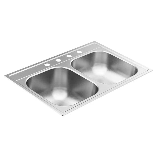 2000 Series 33"x22" Steel 20 Gauge Double Bowl Drop In Sink